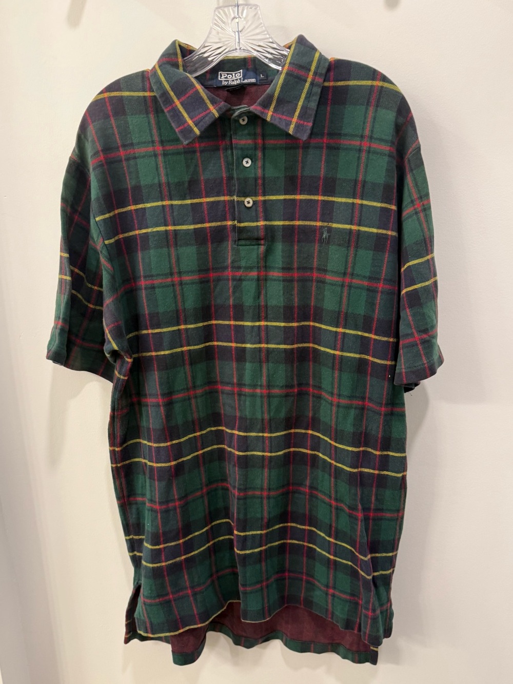 VTG 90s Ralph Lauren Tartan Plaid Polo Men's L RARE GREEN PONY Preppy Long Tall